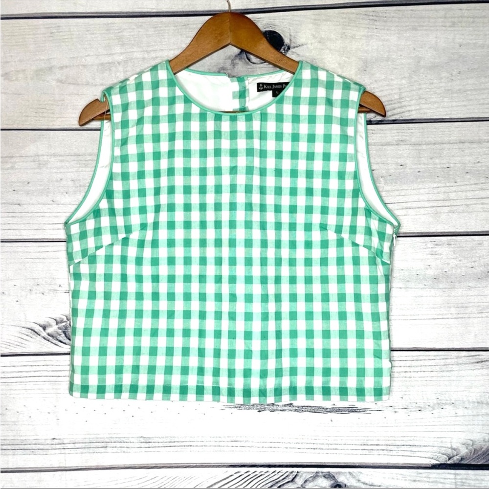 Kiel James Patrick green plaid sleeveless shirt L
